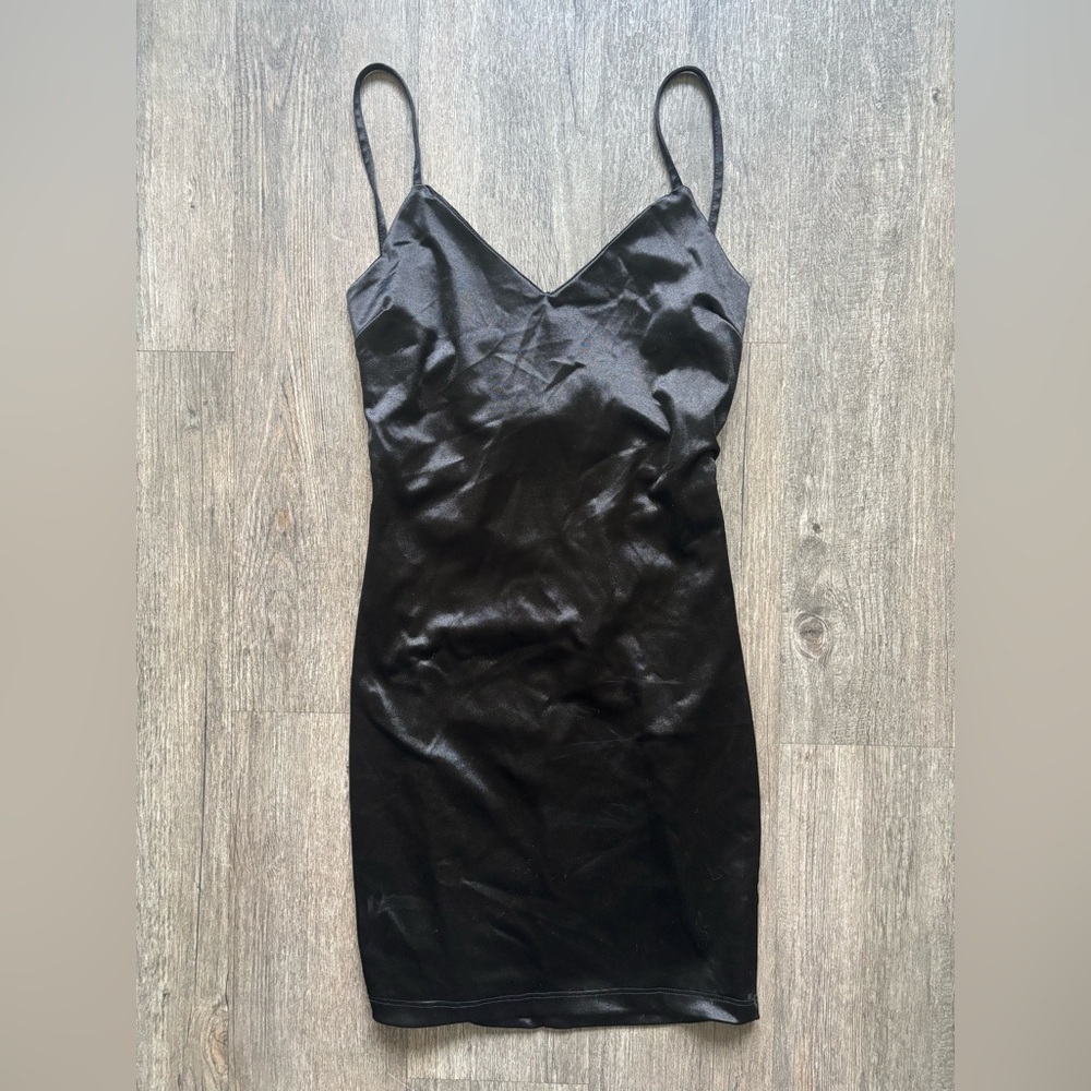 Inspired Hearts Black Satin Dress